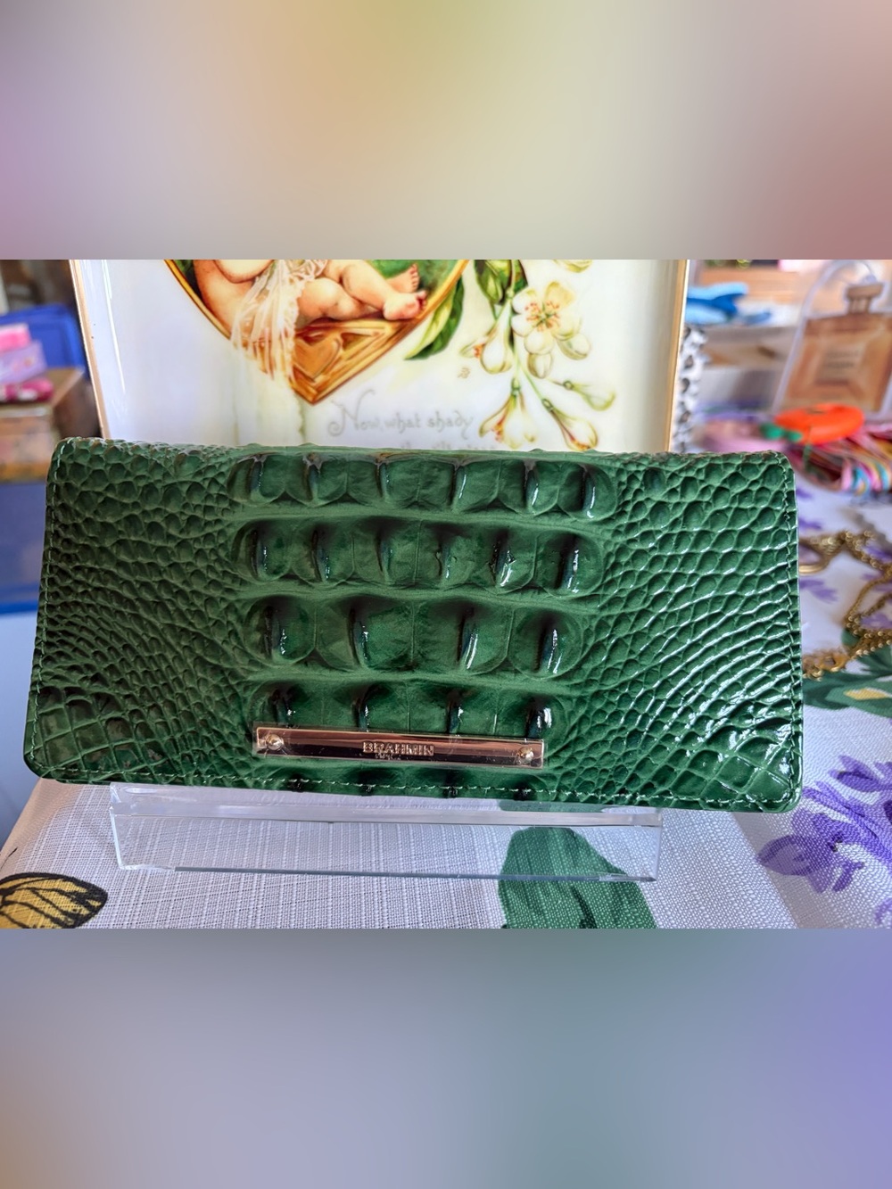 Brahmin Shiny Emerald Green Ady Wallet/ Croc-Embossed with Logo Bar NWT